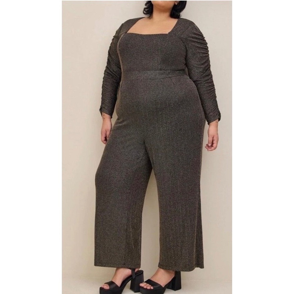Torrid Wide Leg Jumpsuit Metallic Gold Black Party Whimsigoth Evening 12 NWT